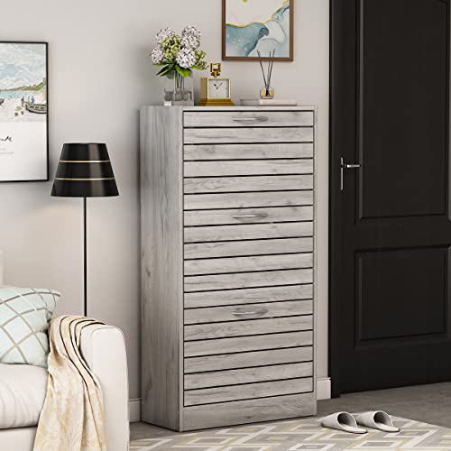 Agoteni Shoe Cabinet, Grey Narrow Shoe Cabinet With 3 Flip Doors & Adjustable Shelf, Modern Shoe Storage Cabinet For Entryway Hallway (22.4”W X 9.4”D X 42.3”H) #TOP16