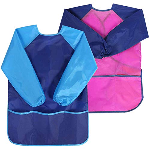 Gwolf Schilderschort voor kinderen, 8-10 jaar meisjes/jongen, knutselschort kinderen met mouwen en 3 zakken, schilderschort kinderstof voor school kunst schilderen, koken, eten, laboratoriumactiviteit