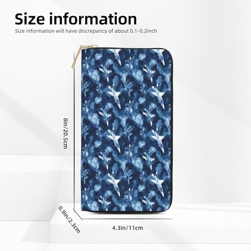 Leather Thin Slim Wallets for Women Men - Fashion Navy Camouflage Aircraft Print Card Wallet Holder with Zipper2