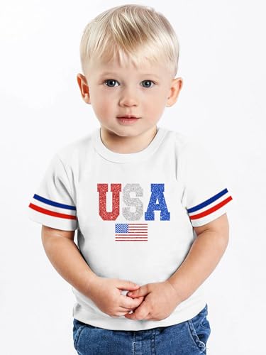 Image of Ithalt Toddler Boys Girls American Flag Shirts 4th of July Tshirt Kids USA Patriotic Tee Independence Day Outfit(3-7y)