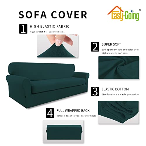 Image of Easy-Going 2 Pieces Stretch Couch Sofa Slipcover Washable | Spandex Soft Fitted Sofa Couch Cover for Sofa Furniture Protector with Bottom Kids,Pet Dog DeepTeal
