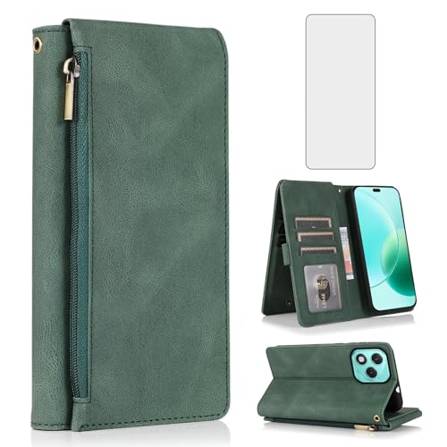 Housse en cuir rétro Honor 400 Lite 5G avec fermeture éclair et finitions soignées Vert Premium