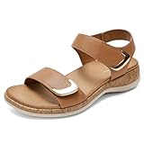 Littleplum Womens Sandals Arch Support Adjustable Comfy Flat Sandals for Women Summer Walking Shoes for Beach,Travel Brown Size 7
