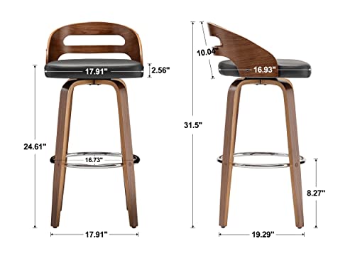 Wupoto Bar Stools Set Of 2, Swivel Bar Height Stools With Low Back, Wood Bar Chairs With Soft Cushion Seat, 24.6-Inch Seat Height (Black, 26" Counter Height) #TOP1