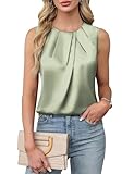 Blooming Jelly Women Summer Tank Tops Sleeveless Business Casual Outfits 2026 Spring Basic Silk Blouses L, Light Green