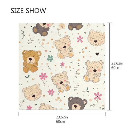 Cute Bear Silk Like Head Scarf for Women,Soft Fashion Neck Scarf Square Satin Head Scarf 23.6 Inches2