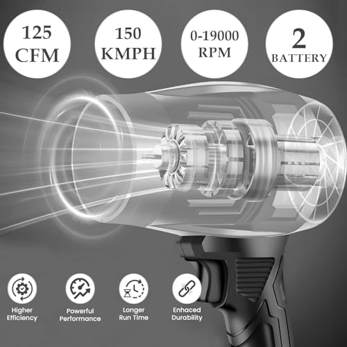 Image of Gigawatts 48V Cordless Air Blower with 10 Battery Cells Powered Charger Long Handheld Variable Speed Electric Leaf Blowing Vacuum for Lawn Home Care Car & Dust Cleaning (Pack of 1, Black)