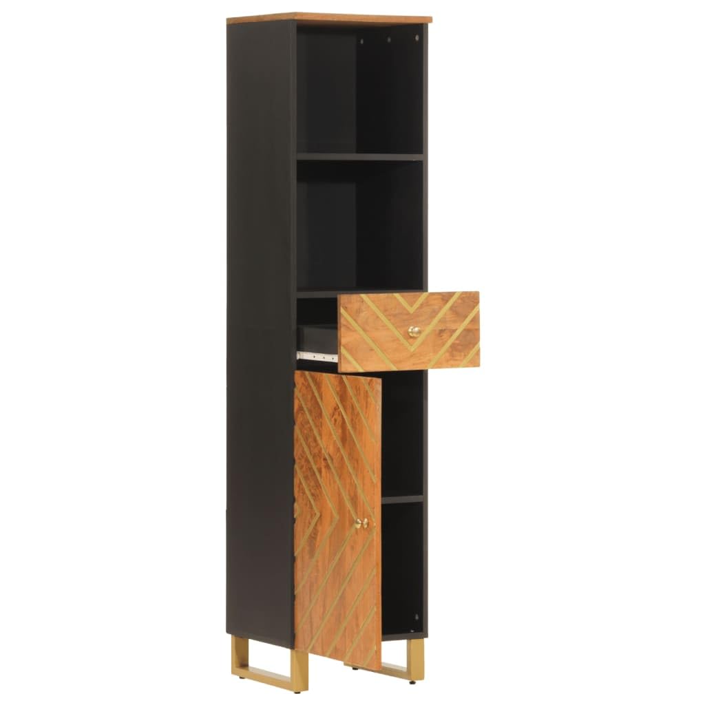 Badschrank aus Massivholz Mango in Braun und Schwarz mit Aufbewahrung für das Badezimmer 160 cm hoch