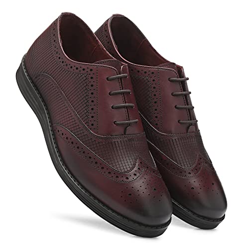 Image of Legwork Men's Leather Lined Laser Brogue Oxford Shoes for Men and Boys