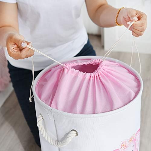 INough Laundry Baskets Kids Laundry Hamper, Pink Baby Hamper Elephant Basket Large Collapsible Kids Hamper with Handles Waterproof Round Linen Storage Basket for Toddler/ Girls (Pink Elephant)