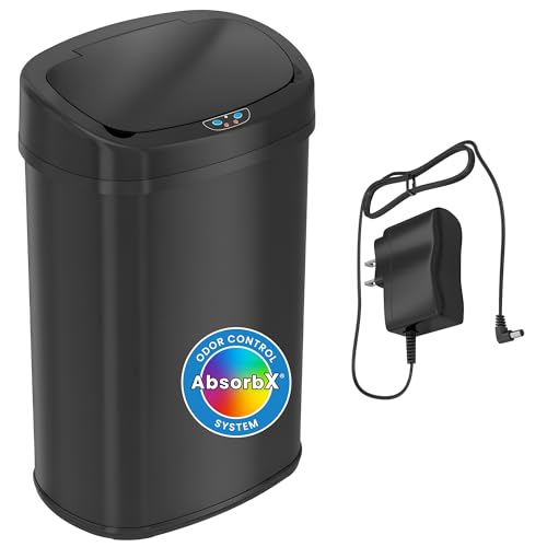 Image of SensorCan 13 Gallon Oval Motion Sensor Kitchen Trash Can with Odor Filter & AC Adapter | Automatic Touchless Garbage Can | Electric Sensor Bin | Stainless Steel Kitchen Garbage Can | Matte Black