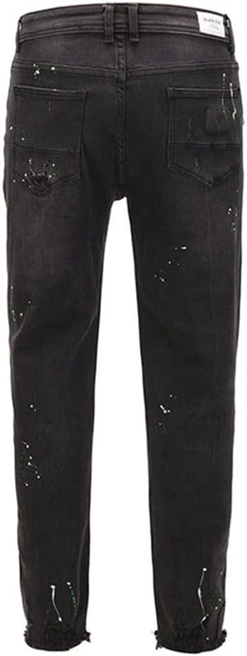 Men's Painted Jeans Skinny Ripped Hole Denim Pants for Male Casual Streetwear Trousers