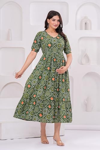 Image of Stylish Women's Pure Cotton All Over Printed Kurti Gown, Maternity Dress, and Feeding Dress - Comfortable and Elegant Maternity Wear for Women