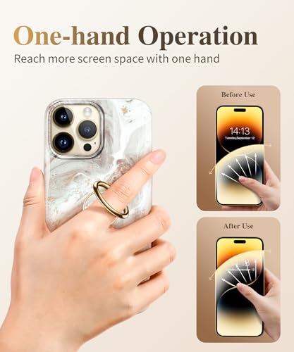 Image of GVIEWIN Marble Cell Phone Ring Holder, Metal Kickstand Grip 360 Rotation Compatible with iPhone 17 /16 /15 /14 /Pro Max /Air /Plus Series & Galaxy S25 /S24 Ultra and Other Phones (Pearlescent /Gold)