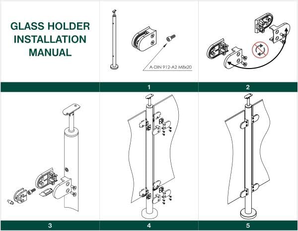 Sellon24 Abrazadera de cristal modelo 21 de acero inoxidable V2A AISI 304 pulida, plana, 45 x 45 mm, soporte para cristal, barandilla, balcón, montaje en pared