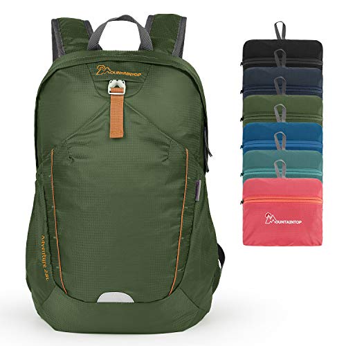 MOUNTAINTOP 28L Faltbarer Rucksäcke Unisex Wanderrucksack Tagesrucksack Ultraleicht Outdoor Sport Rucksäcke für Wandern Fahrrad Reisen Armeegrün