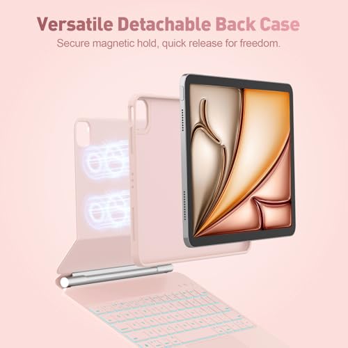Image of for iPad Air 11-inch Case with Keyboard (M3 /M2, 2025 /2024), Keyboard for iPad Pro 11 inch (1 /2 /3 /4th Gen) & Air 4 /5, Portrait /Landscape Mode, 11-Color Backlit, Removable Protective Case, Pink