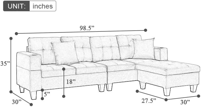 Miniatura 2 de Sofá cama y sofá con 2 portavasos, sofá seccional de tela moderna, modular en forma de L con otomana, juegos de muebles de sala de estar,