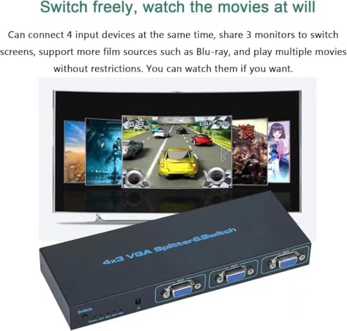 Image of Tobo VGA Splitter 4 in 3 Out Screen Duplication Support Mirror Mode Only Y Splitter Computer Monitor VGA SVGA Port with 1M Cable Support 1080P 60Hz for Laptop PC to Monitor-TD-956CC.