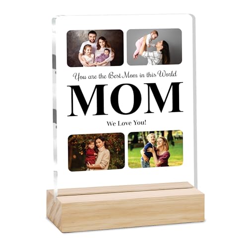 Image of Giftplease Customized Photo Frame With Wooden Stand | Personalised Printed Photo & Text Frame | Gift For Mom | Birthday | Mother's Day | (Transparent, 6x8 Inches, Tabletop) m 01