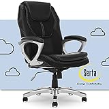 Serta Executive Office Padded Arms Adjustable Ergonomic Gaming Desk Chair with Lumbar Support, Faux Leather and Mesh, Black