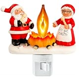Abscalar Santa Claus & Mrs. Claus Christmas Campfire Flickering NightLight,Cute Swivel Plug-in Figurine Lamp for Holiday Decor, Indoor. Campfire Night Light with Flicker Bulb,Figurine Light