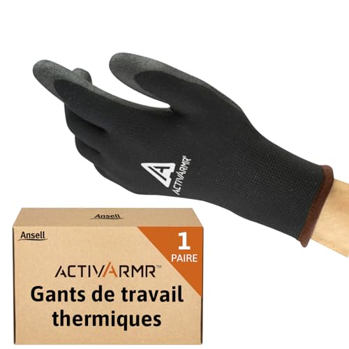 Ansell ActivArmr 97-631, Gants Thermiques Anti-Froid, Protection Résistante Avec Revêtement PVC, Chauffants Pour Dextérité, Intérieur Acrylique, Travail Taille M, 1 Paire