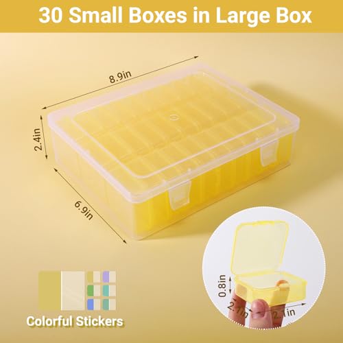 Image of Cosics Bead Storage Containers, Plastic Bead Organizer Case with Hinged Lid, 30 Mini Storage Case for Jewelry Making Diamond Art DIY Bracelet Seed Nail Art and Small Parts, Yellow