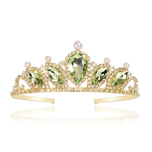 HQURNET Green Princess Tiana Crown Tiana Tiara Birthday Outfit Girls Halloween Party Fancy Princess Tiana Accessories