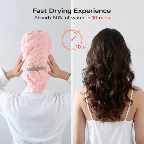 Image of REDKISS 4 Pack Extra Large Hair Towels - Microfiber Hair Towel Wrap for Women, 23 x 47 inches Hair Towels with Elastic Strap, Super Soft Hair Drying Towels for Long, Thick, Curly Anti Frizz Turbans