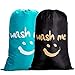IHOMAGIC Sac à Linge, Lot de 2 Large Sacoche à Linge Pliable Sac de Rangement Lavable avec Nylon Corde Léger Sac Portable pour Vêtement Sale Couverture 100L pour Appartements, Dortoirs, Bleu/Noir
