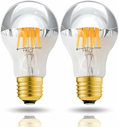 Hizashi Half Chrome Vintage LED Edison A19 Light Bulbs, Silver Bowl Half Mirror Lamp Dimmable 8W Filament Light for for Home Decor, E26, 5000K, Daylight White - 2 Pack