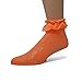 EMEM Apparel Women's Ladies Lace Anklet Ankle Quarter Socks Stockings with Ruffle Orange 9-11