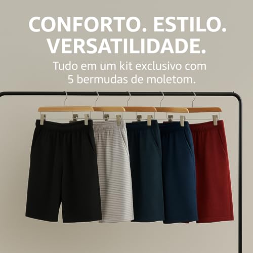 Kit 3 Bermudas Masculinas Moletom Confortável com Bolsos e Cadarço Estilo Casual Esportivo para Trei