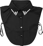 styleBREAKER Damen Blusenkragen Einsatz mit Knopfleiste und Strass, verzierter Kragen für Blusen und Pullover 08020001, Farbe:Schwarz