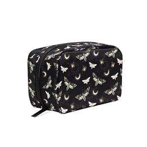 alaza Make-up-Tasche, Make-up-Tasche, Magische Galaxie, Fledermaus, Kosmetiktasche, Aufbewahrung, Reise-Make-up-Organizer, Etui mit Fächern, Beauty-Tasche für Teenager, Mädchen, Frauen, Damen, Totenköpfe