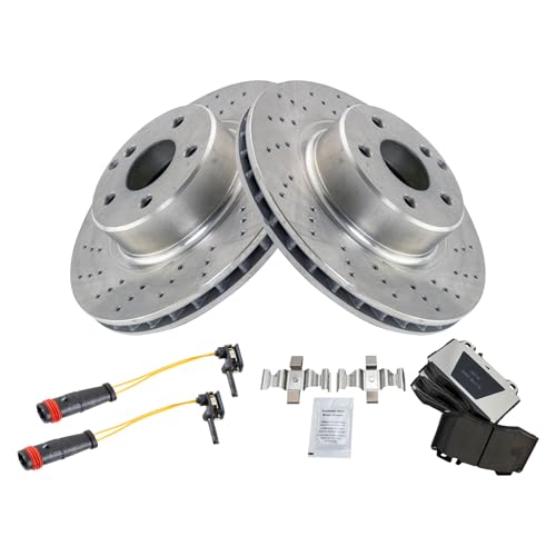 TRQ Front Brake Pad & Rotor Kit Brake Pad Wear Sensor Brake Pads Brake Rotor Ceramic Compatible with 2003-2006 Mercedes-Benz CL500 S430 S500