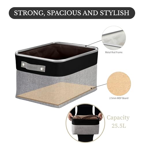 Image of DECOMOMO Large Foldable Storage Bin [3-Pack] Collapsible Sturdy Cationic Fabric Storage Basket Cube W /Handles for Organizing Shelf Nursery Home Closet & Office - Grey & Black 15 x 11 x 9.5