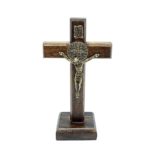 Crucifixo de Mesa São Bento Madeira 9 cm
