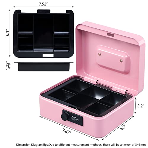 Image of KYODOLED Medium Cash Box with Combination Lock Safe Metal Money Box with Money Tray for Security Lock Box 7.87x 6.30x 3.54Inch Pink Medium (Pack of 10)