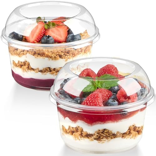 50 Pack 16 oz Plastic Dessert Cups with Lids, Clear Disposable Sn...