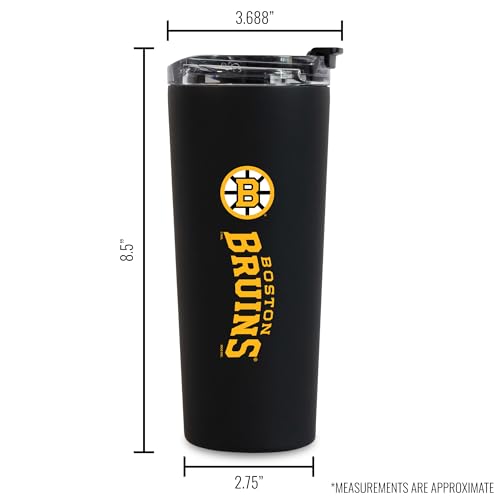 Image of Rico Industries NHL Hockey Boston Bruins Standard Black 24oz Stainless Steel Tumbler with Lid and Dual Functioning Lid