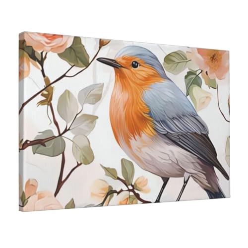 Affiche oiseau rouge-gorge sur toile de lin avec impression d'art