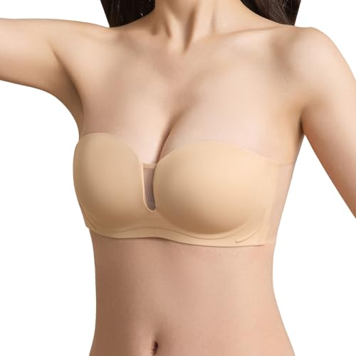 Generisch Wein Klebe BH Push Up BH Rückenfrei Trägerloser BHS Unsichtbarer Bustier Haut Freundlich Selbstklebend Bra für Abendkleid Brautkleid Badeanzug und rückenfreie S M L XL XXL