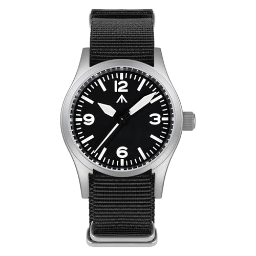 Militado ML05 38mm VH31 Quartz Watch - Domed Sapphire Crystal Field Watch C3 Super Luminous Retro Sweep Wrist Watch for Men 100M Waterproof (Black/ 36912 ML05 VH31)