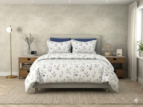 Image of Bombay Dyeing 180TC Vintage 100% Cotton One King Size 274x274Cm Bedsheet with 2 Pillow Cover Size 46x69 Cm (7964BLUE)