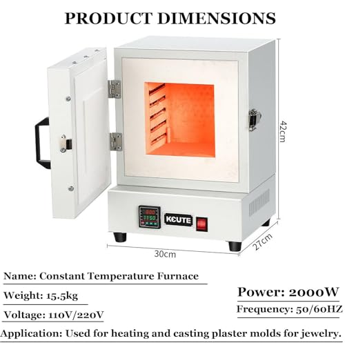 ZHPPED 2000W Electric Burnout Oven Kiln,Muffle Furnace High Temperature Burnout Oven Integrated Laboratory Jewelry Processing Furnace 1150℃ Highest Temperature