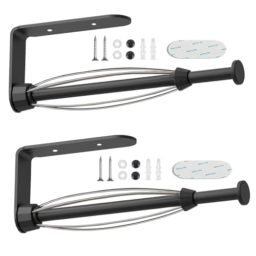Image of 2 PACK Metal Paper Towel Holder, Easy Tear with Damping Function, Single Hand Operable Wall Mount Paper Towel Holder, Self-Adhesive or Drilled for Kitchen,Under Cabinet, Bathroom. Black
