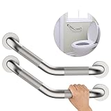16 Inch Angled Shower Grab Bar, Munzong 2 Pack Anti Slip Satin Brushed Nickel Bathroom Grab Bar, Knurled Bathroom Balance Bar,Safety Hand Rail Support Handicap Elderly Injury Senior Assist Bath Handle