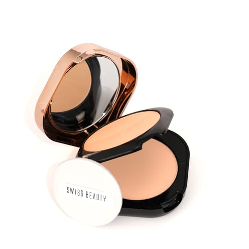 Image of Swiss Beauty Double Duty Compact Powder | 2-in-1 Compact for Day to Night | Buildable Coverage | With Vitamin E & Hyaluronic Acid | 18g, Shade- 2. Vanilla Sand /Vanilla Glow